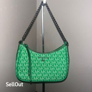 Michael Kors Jet Set Charm Small Green Logo Pochette Shoulder Bag